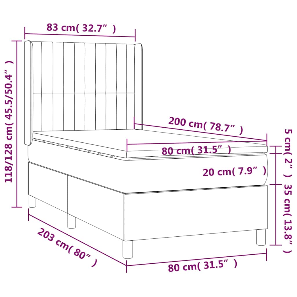 kontinentalseng med madras 80x200 cm stof cremefarvet