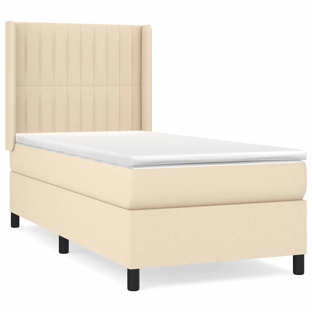 kontinentalseng med madras 90x190 cm stof cremefarvet