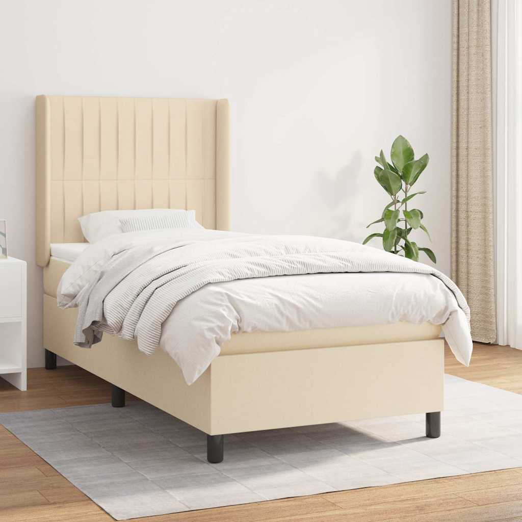 kontinentalseng med madras 90x190 cm stof cremefarvet