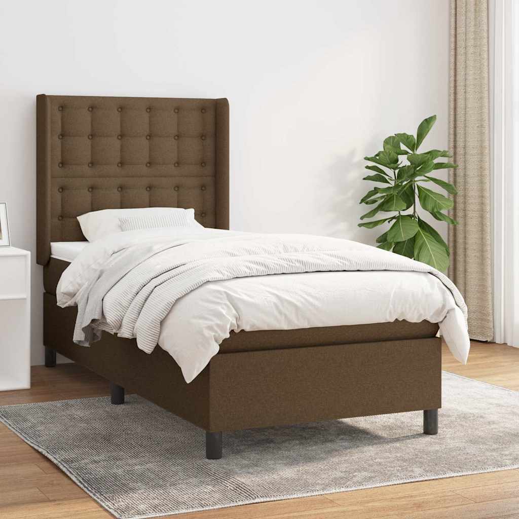 kontinentalseng med madras 90x200 cm stof mørkebrun