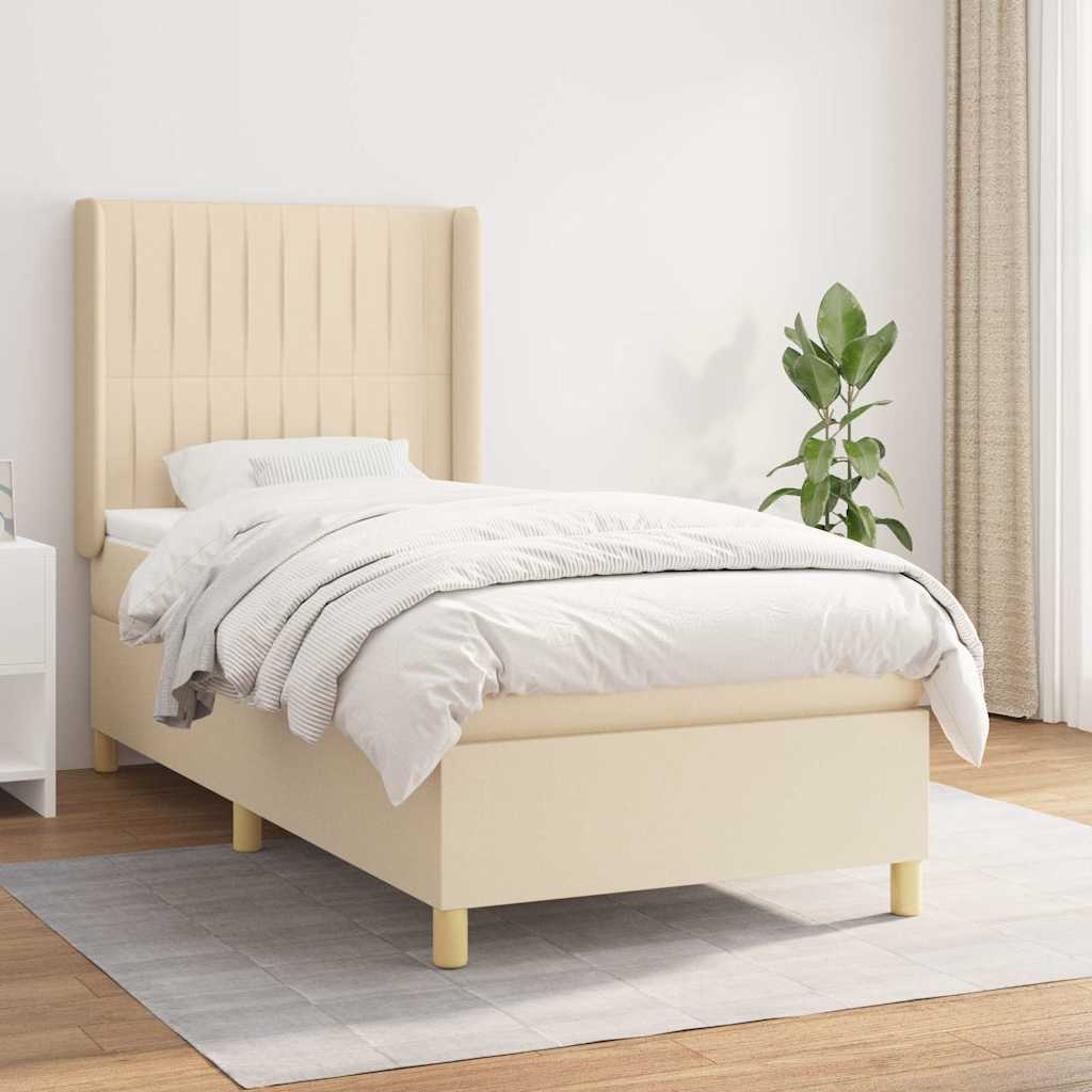 kontinentalseng med madras 90x190 cm stof cremefarvet