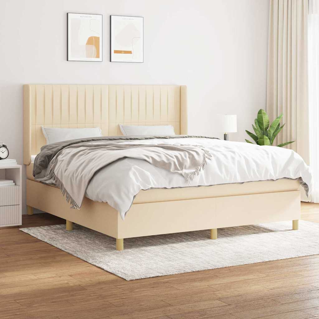 kontinentalseng med madras 160x200 cm stof cremefarvet