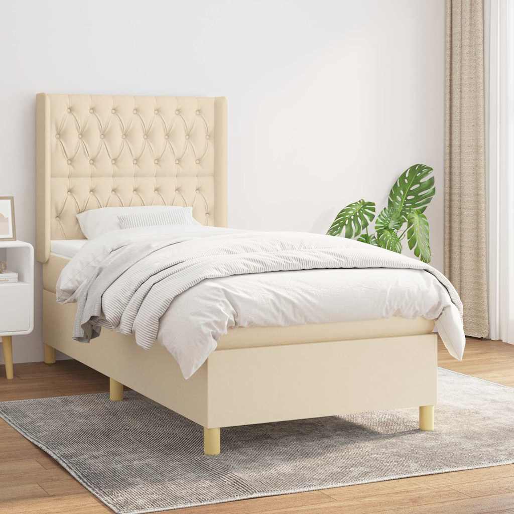 kontinentalseng med madras 90x200 cm stof cremefarvet
