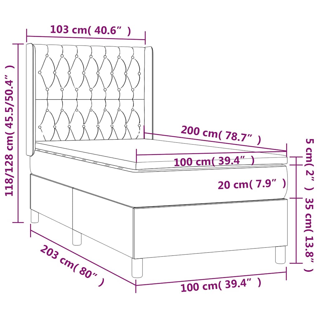 kontinentalseng med madras 100x200 cm stof sort