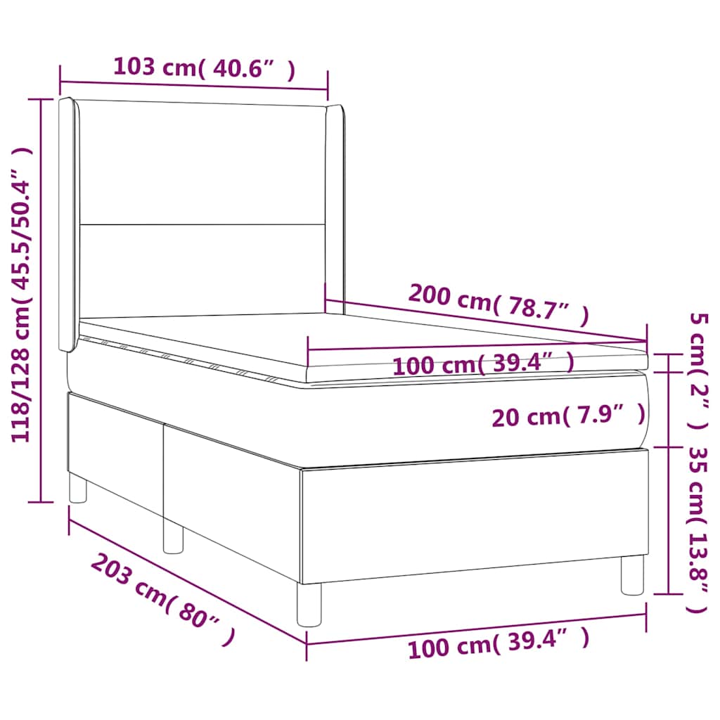 kontinentalseng med madras 100x200 cm kunstlæder cremefarvet