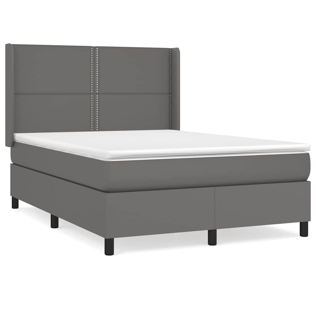 kontinentalseng med madras 140x190 cm kunstlæder grå