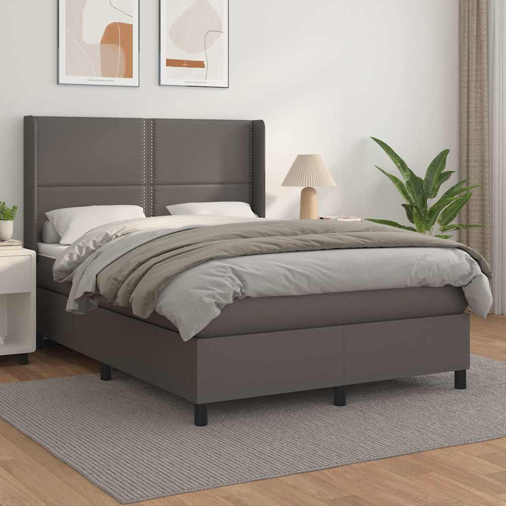 kontinentalseng med madras 140x190 cm kunstlæder grå