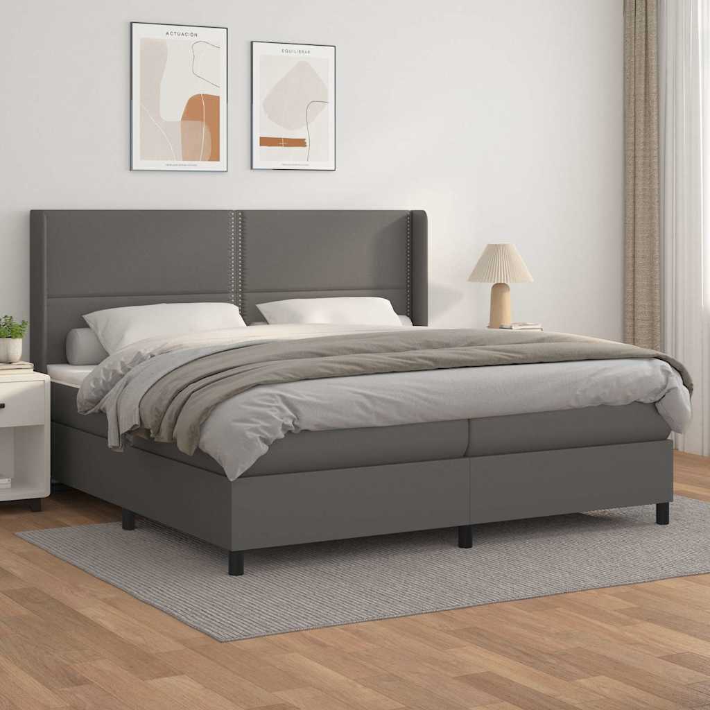 kontinentalseng med madras 200x200 cm kunstlæder grå