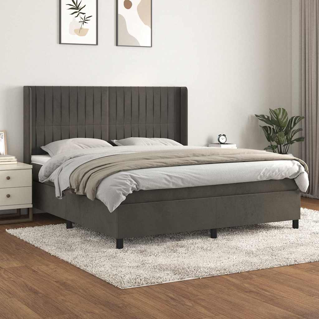 kontinentalseng med madras 160x200 cm fløjl mørkegrå
