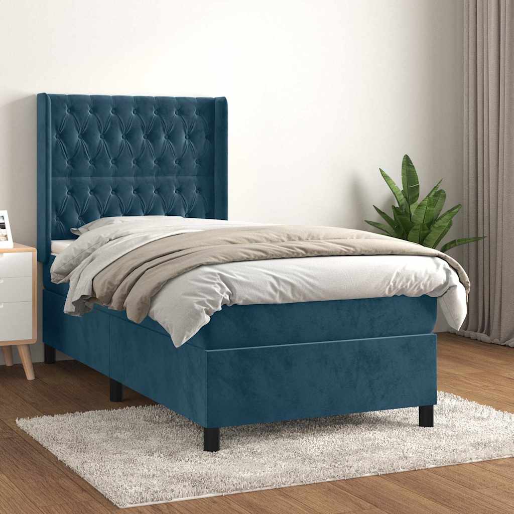 kontinentalseng med madras 90x200 cm fløjl mørkeblå
