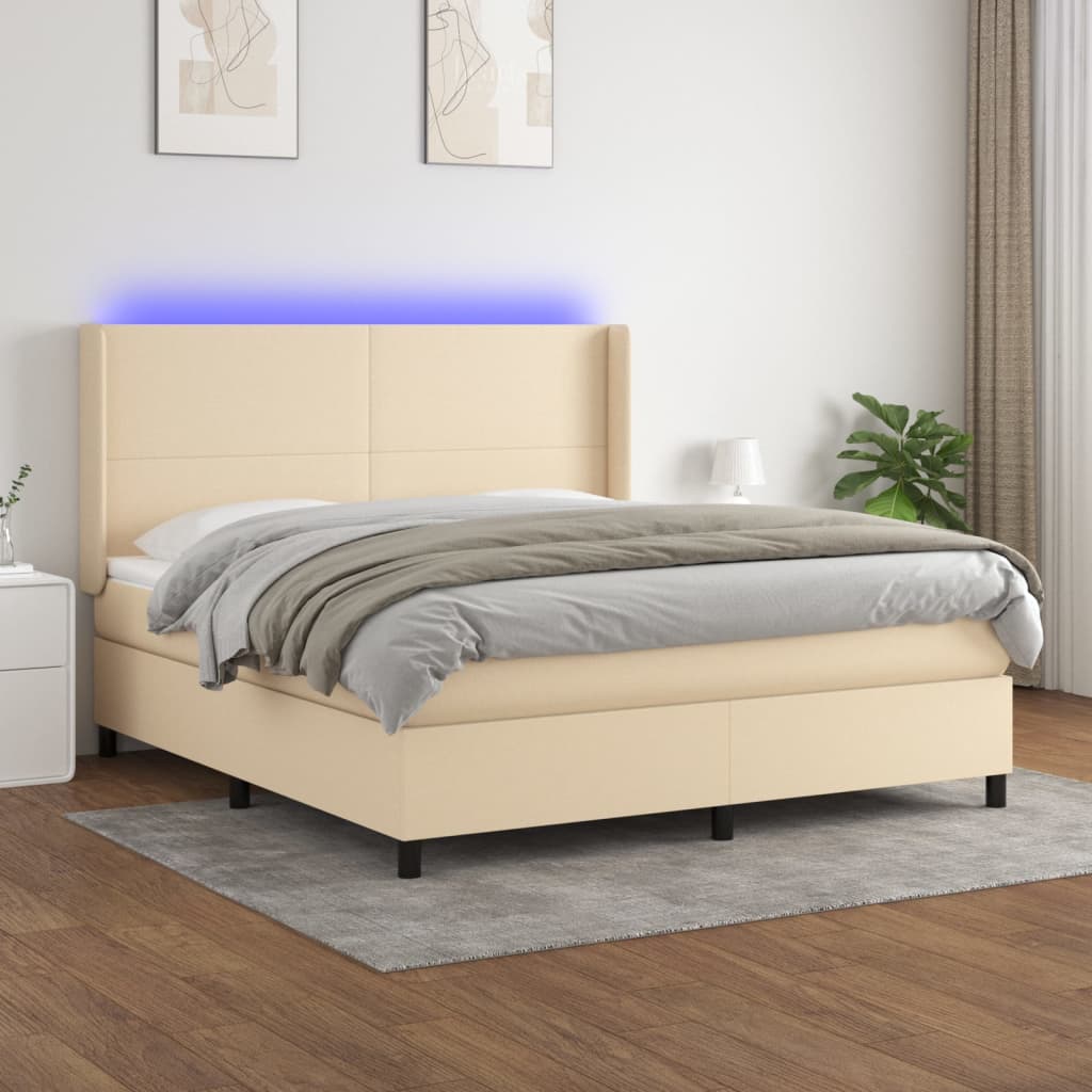 LED Box Spring Bed med hovedgærde Stof