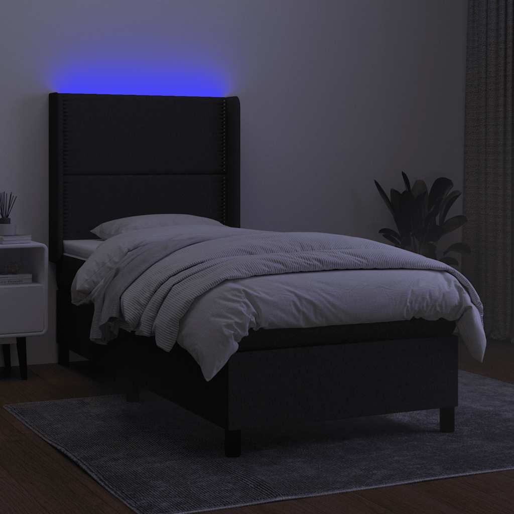 kontinentalseng med LED-lys 80x200 cm stof sort