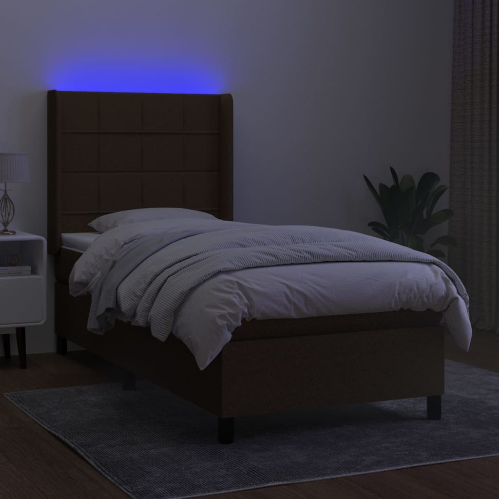 kontinentalseng med LED-lys 80x200 cm stof mørkebrun