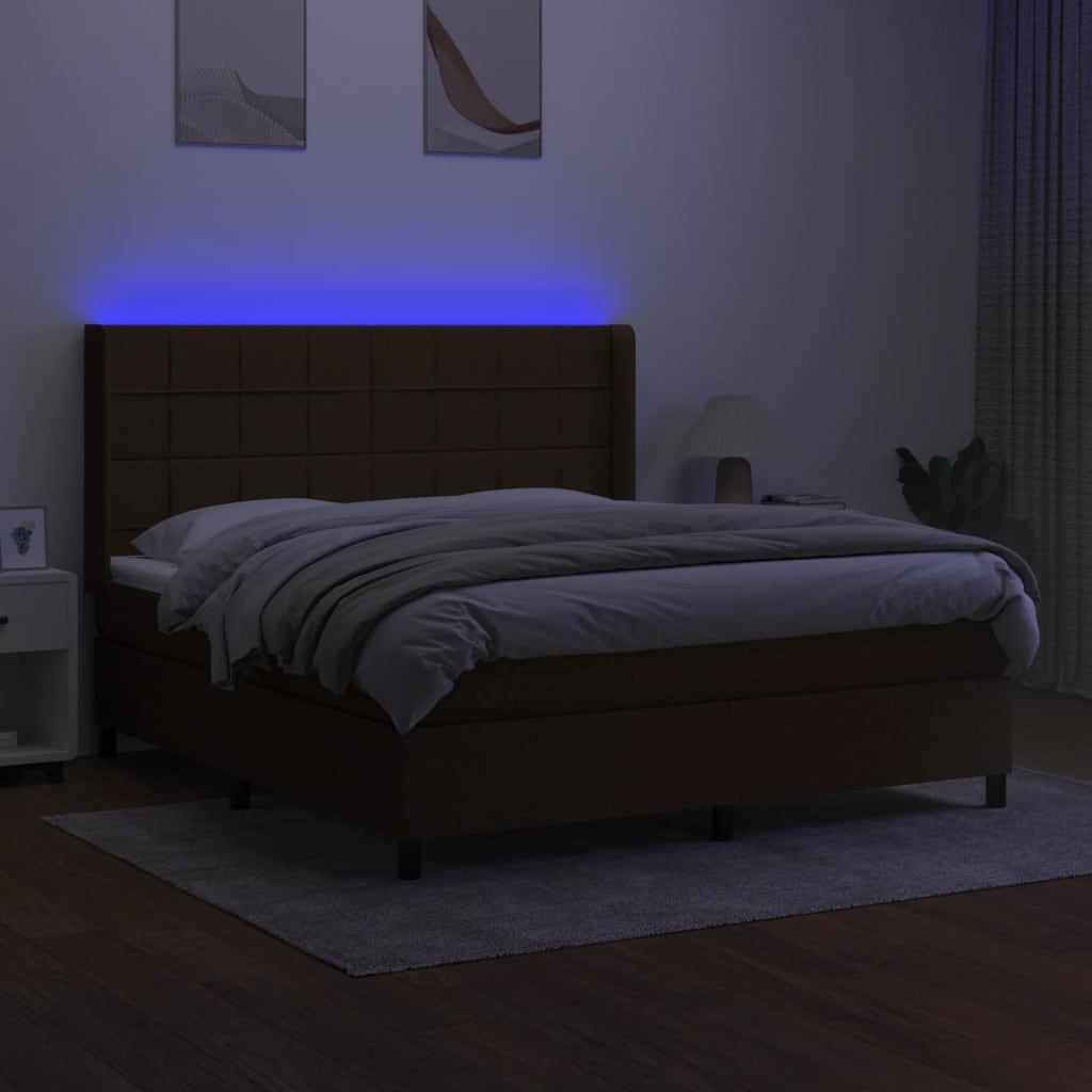 kontinentalseng med LED-lys 160x200 cm stof mørkebrun