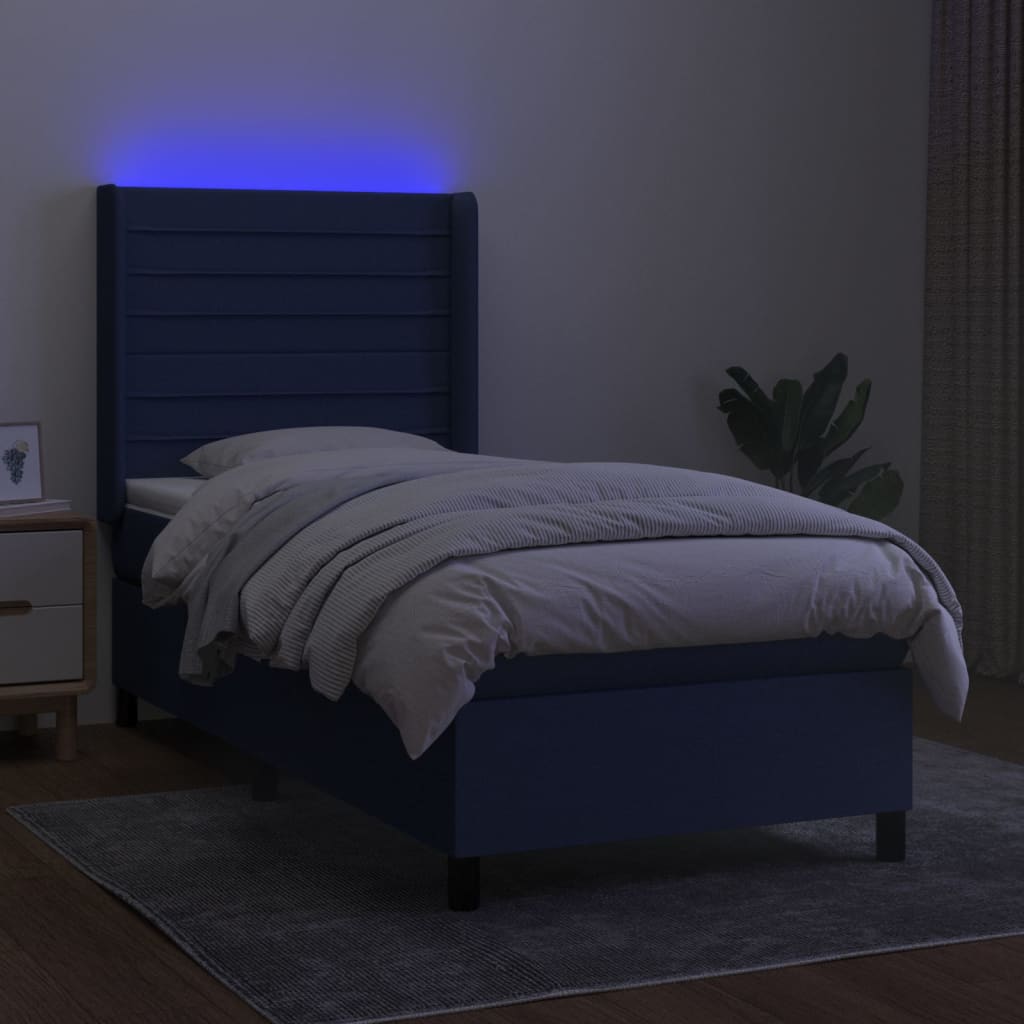 kontinentalseng med LED-lys 100x200 cm stof blå