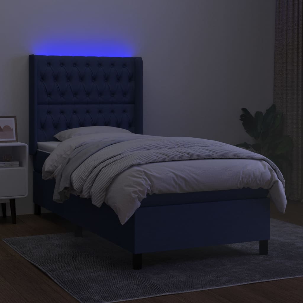 kontinentalseng med LED-lys 100x200 cm stof blå