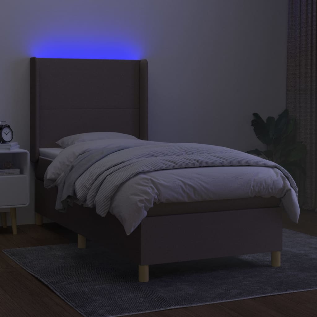 kontinentalseng med LED-lys 80x200 cm stof gråbrun