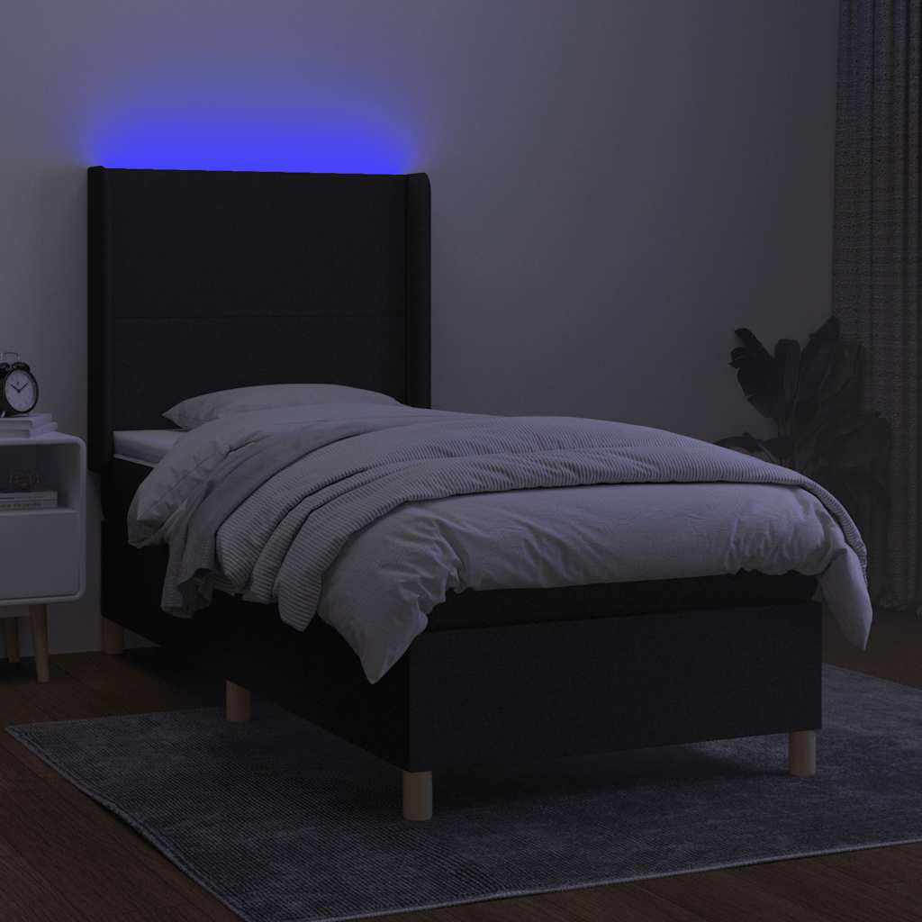 kontinentalseng med LED-lys 100x200 cm stof sort