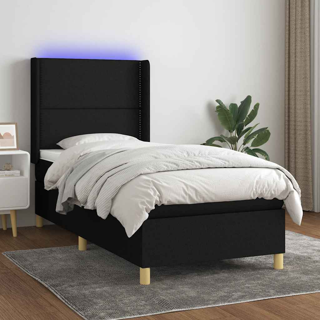 kontinentalseng med LED-lys 100x200 cm stof sort