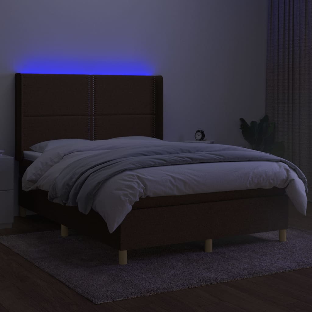 kontinentalseng med LED-lys 140x190 cm stof mørkebrun