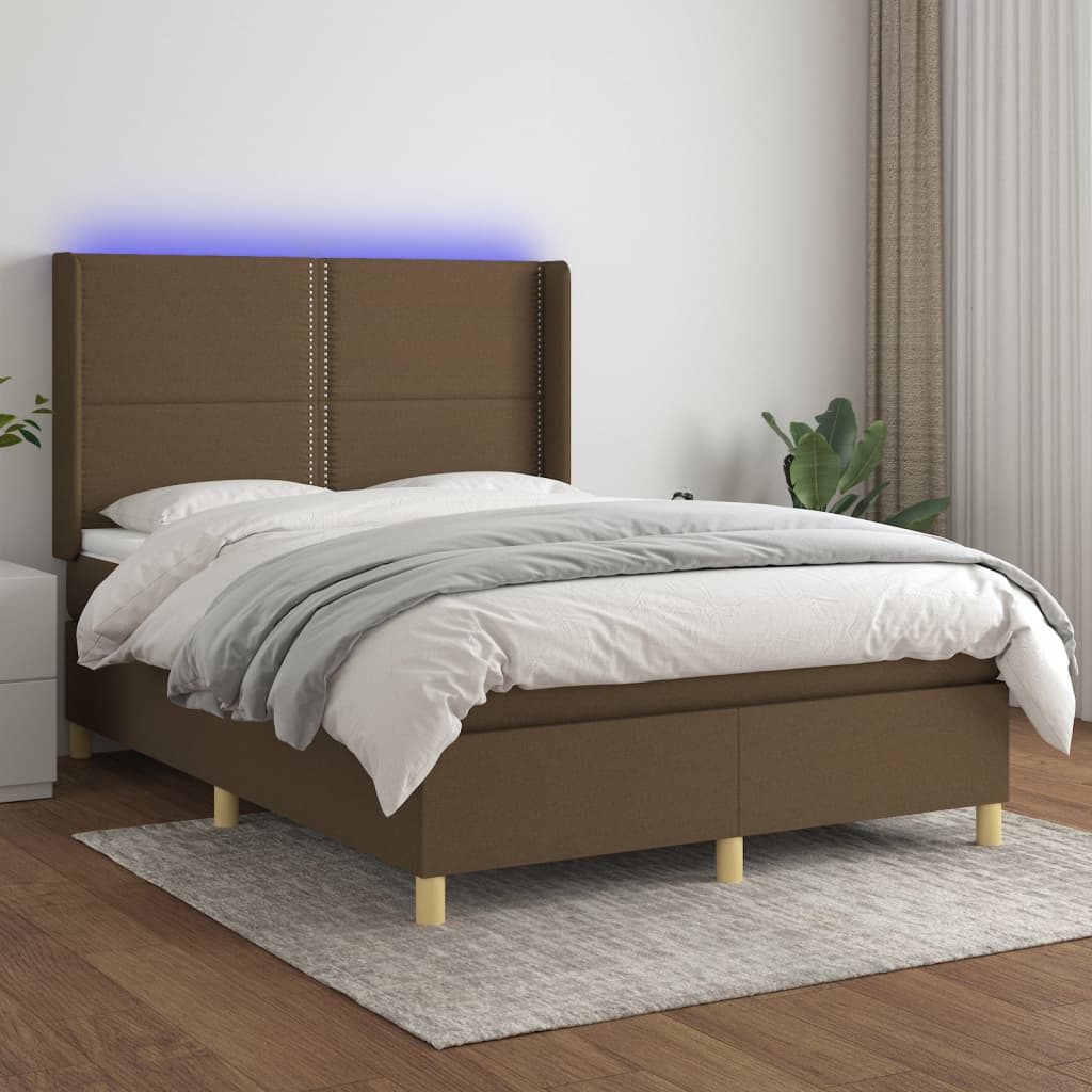 kontinentalseng med LED-lys 140x190 cm stof mørkebrun