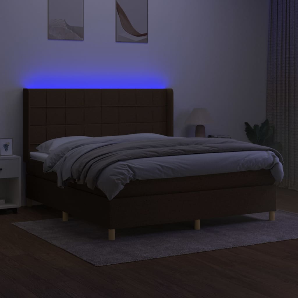 kontinentalseng med LED-lys 180x200 cm stof mørkebrun