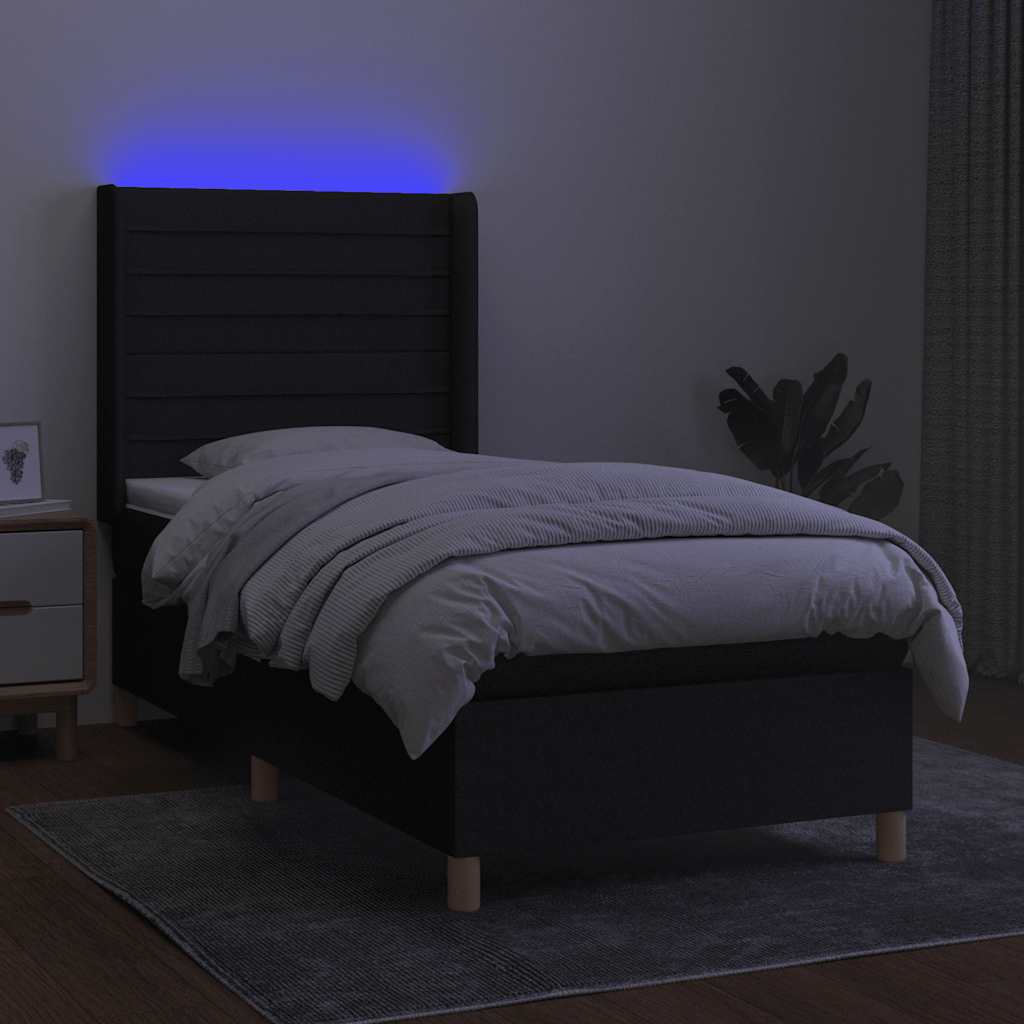 kontinentalseng med LED-lys 100x200 cm stof sort