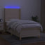 kontinentalseng med LED-lys 80x200 cm stof cremefarvet
