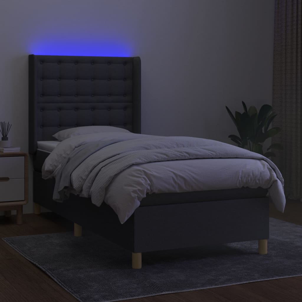 kontinentalseng med LED-lys 90x190 cm stof mørkegrå