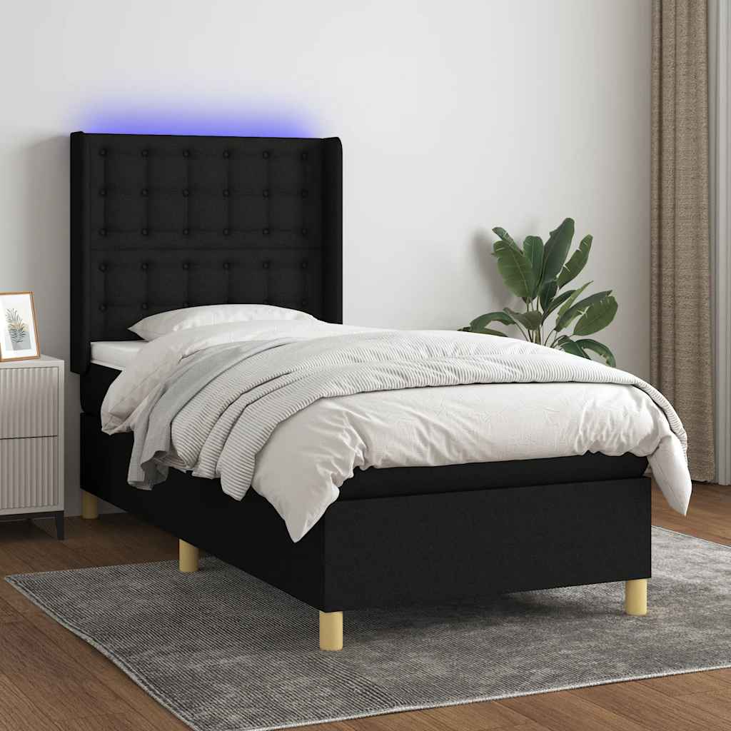 kontinentalseng med LED-lys 90x190 cm stof sort