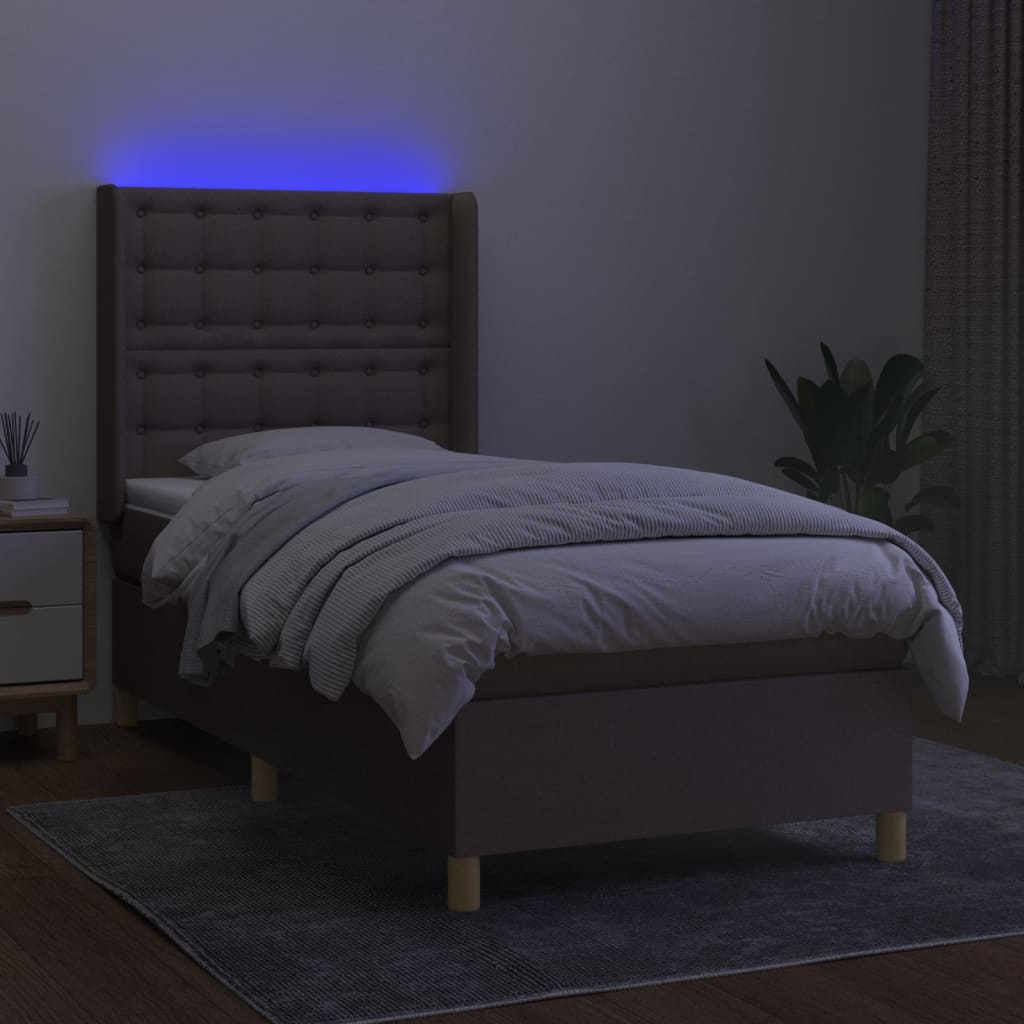 kontinentalseng med LED-lys 90x200 cm stof gråbrun