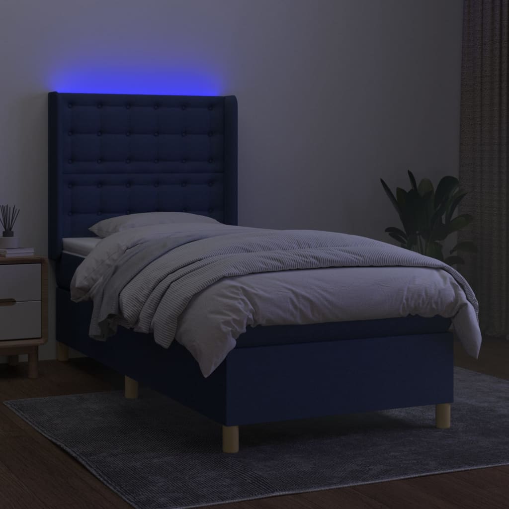 kontinentalseng med LED-lys 90x200 cm stof blå
