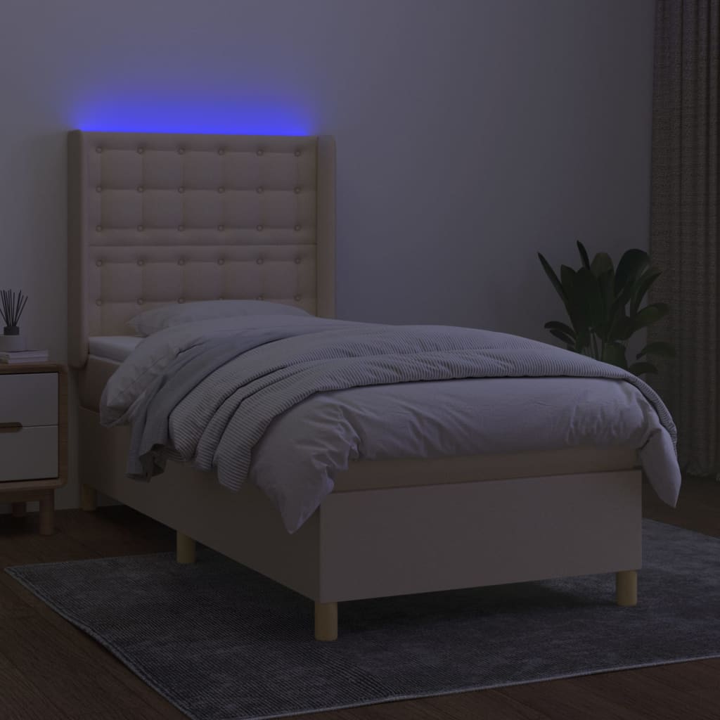 kontinentalseng med LED-lys 100x200 cm stof cremefarvet