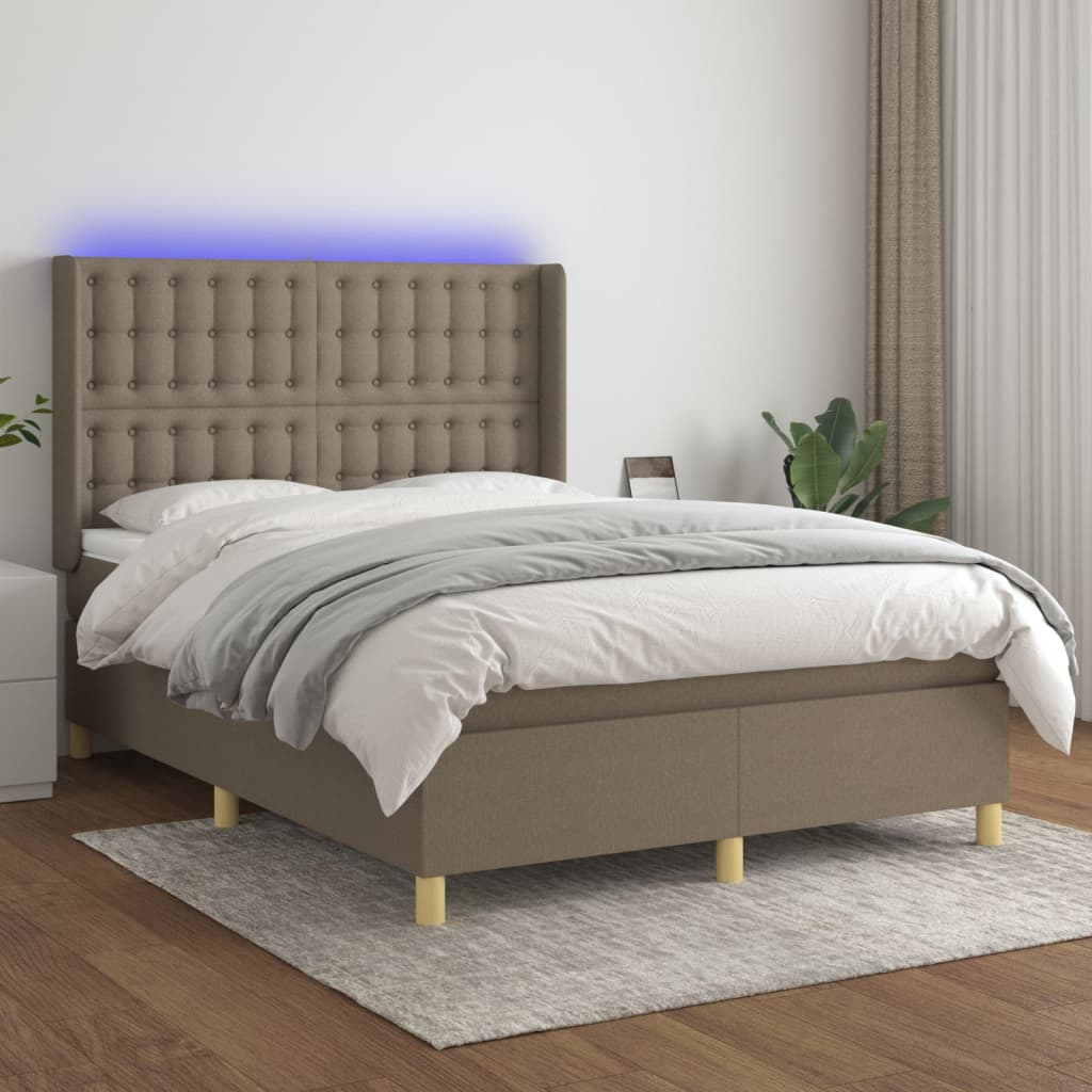 kontinentalseng med LED-lys 140x190 cm stof gråbrun