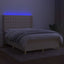 kontinentalseng med LED-lys 140x190 cm stof cremefarvet