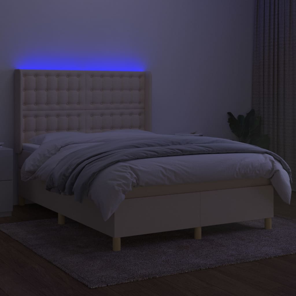 kontinentalseng med LED-lys 140x190 cm stof cremefarvet