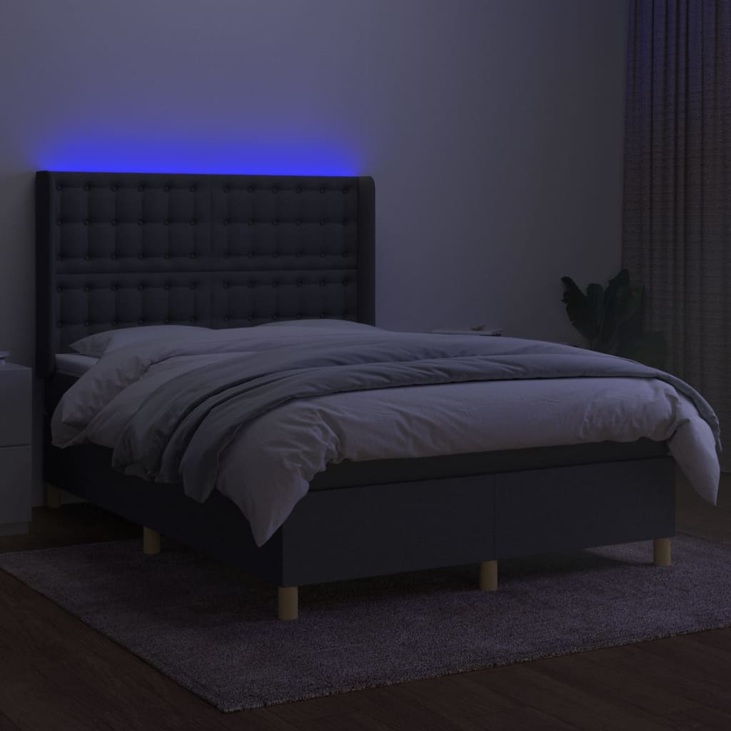 kontinentalseng med LED-lys 140x200 cm stof mørkegrå