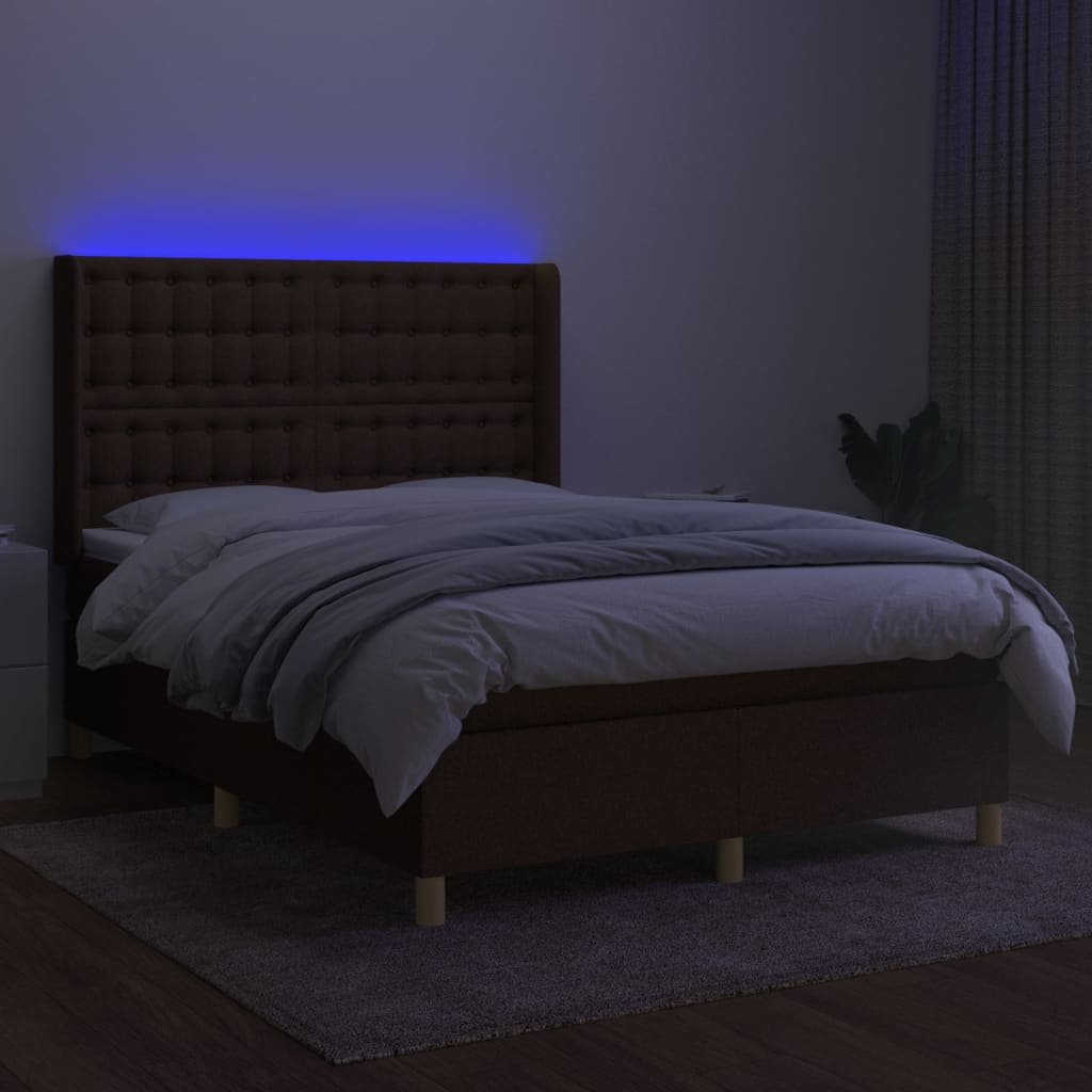 kontinentalseng med LED-lys 140x200 cm stof mørkebrun