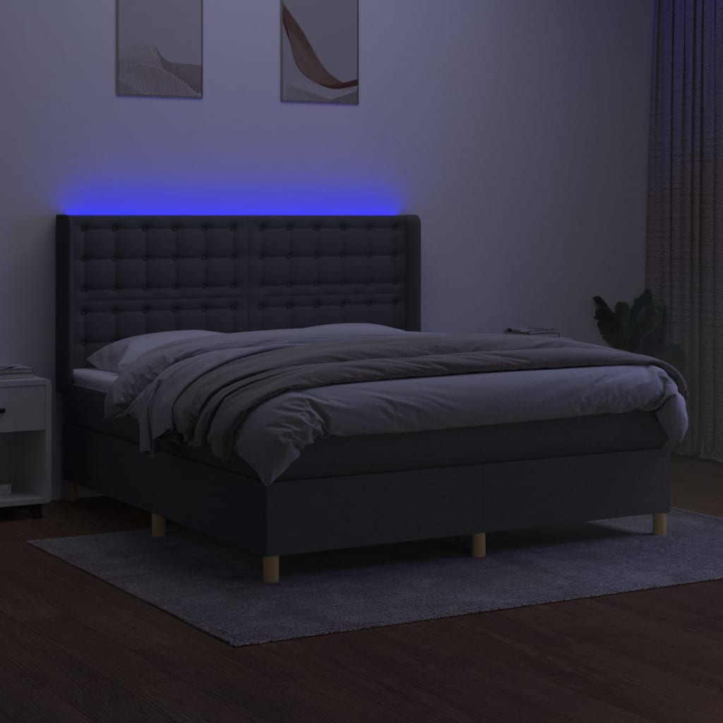 kontinentalseng med LED-lys 160x200 cm stof mørkegrå