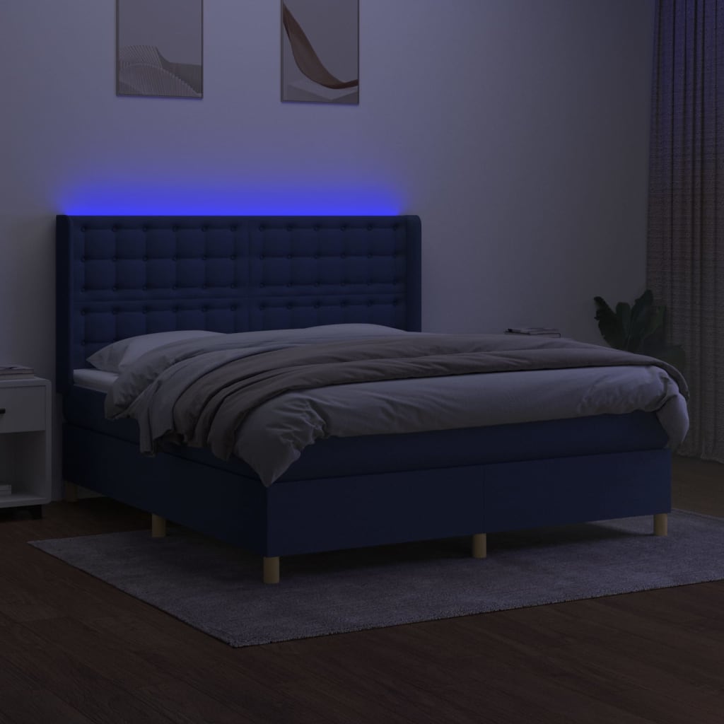kontinentalseng med LED-lys 180x200 cm stof blå