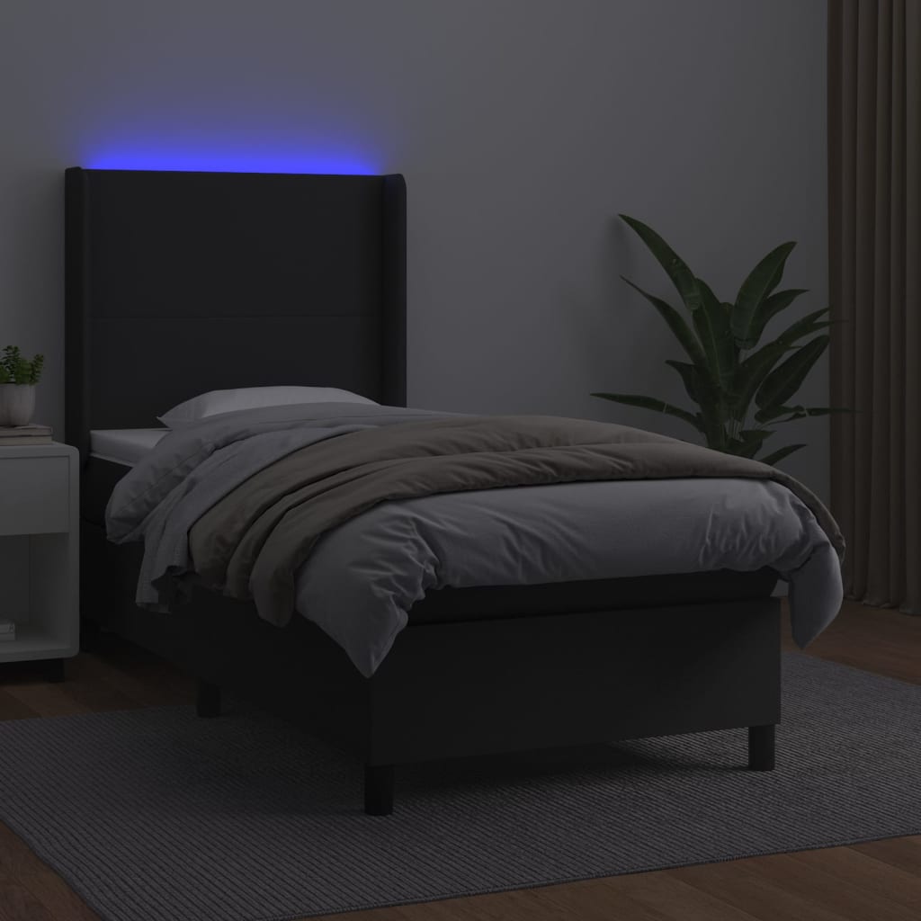 kontinentalseng med LED-lys 80x200 cm kunstlæder sort