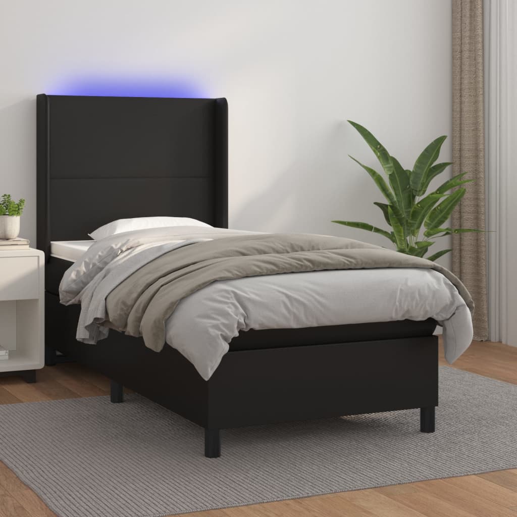 kontinentalseng med LED-lys 90x190 cm kunstlæder sort