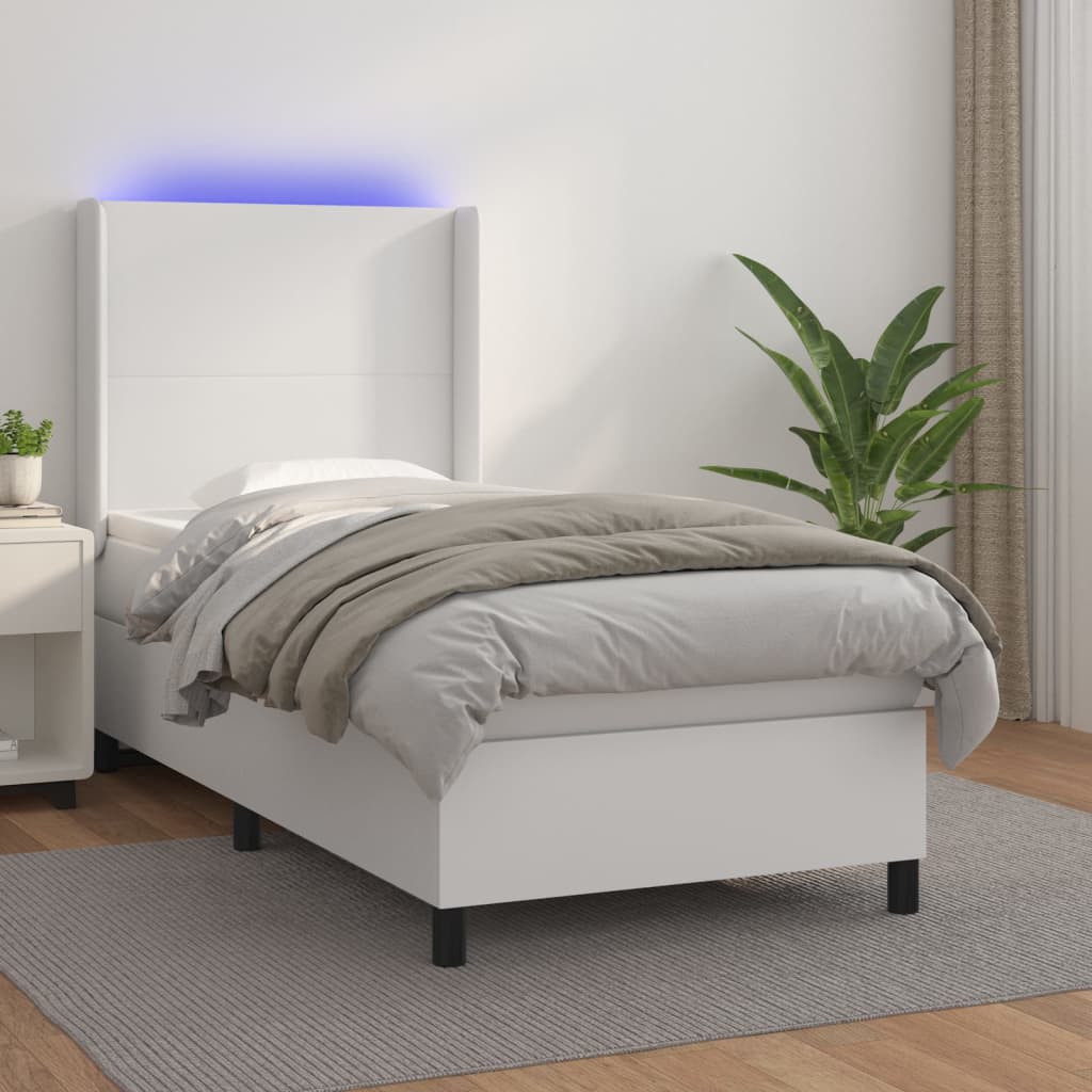 kontinentalseng med LED-lys 90x190 cm kunstlæder hvid