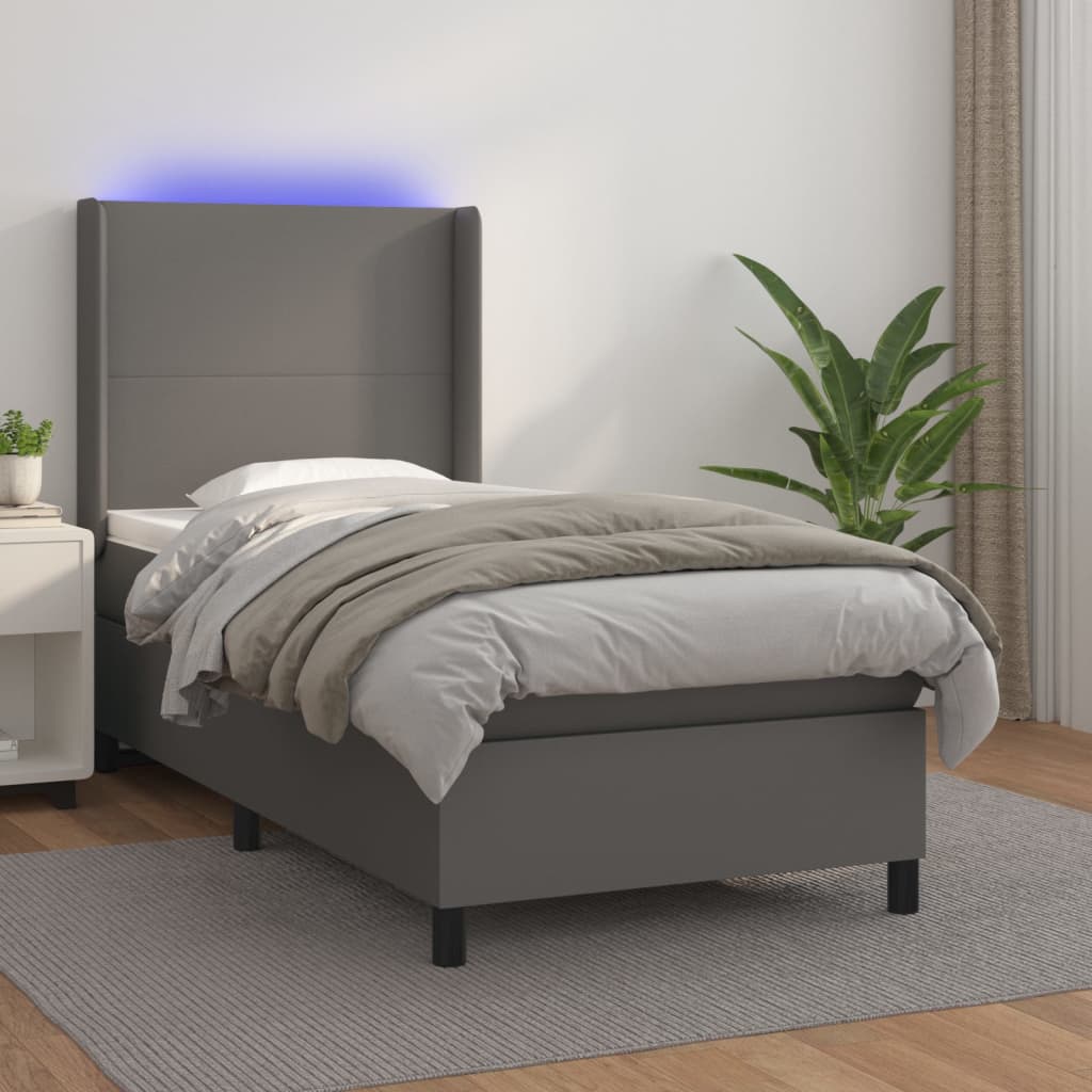 kontinentalseng med LED-lys 90x190 cm kunstlæder grå