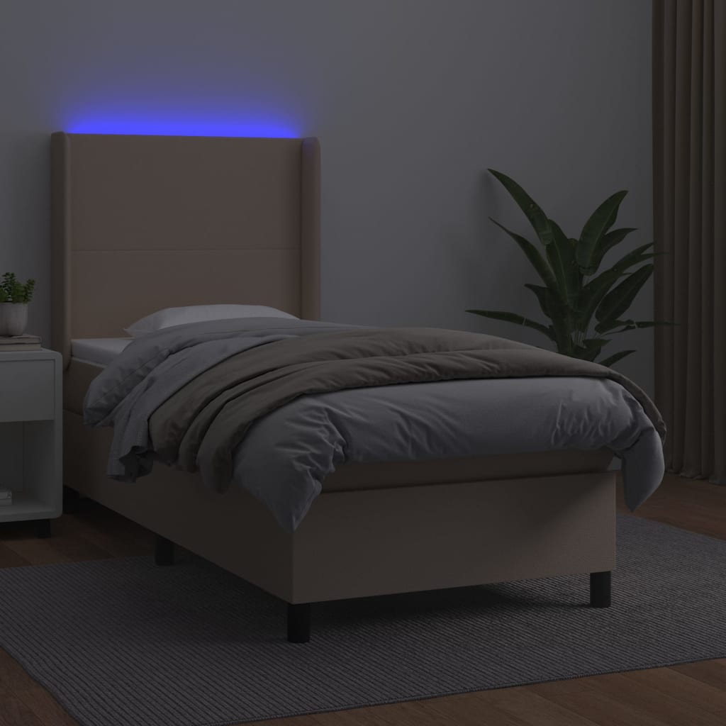 kontinentalseng LED-lys 90x190 cm kunstlæder cappuccinofarvet