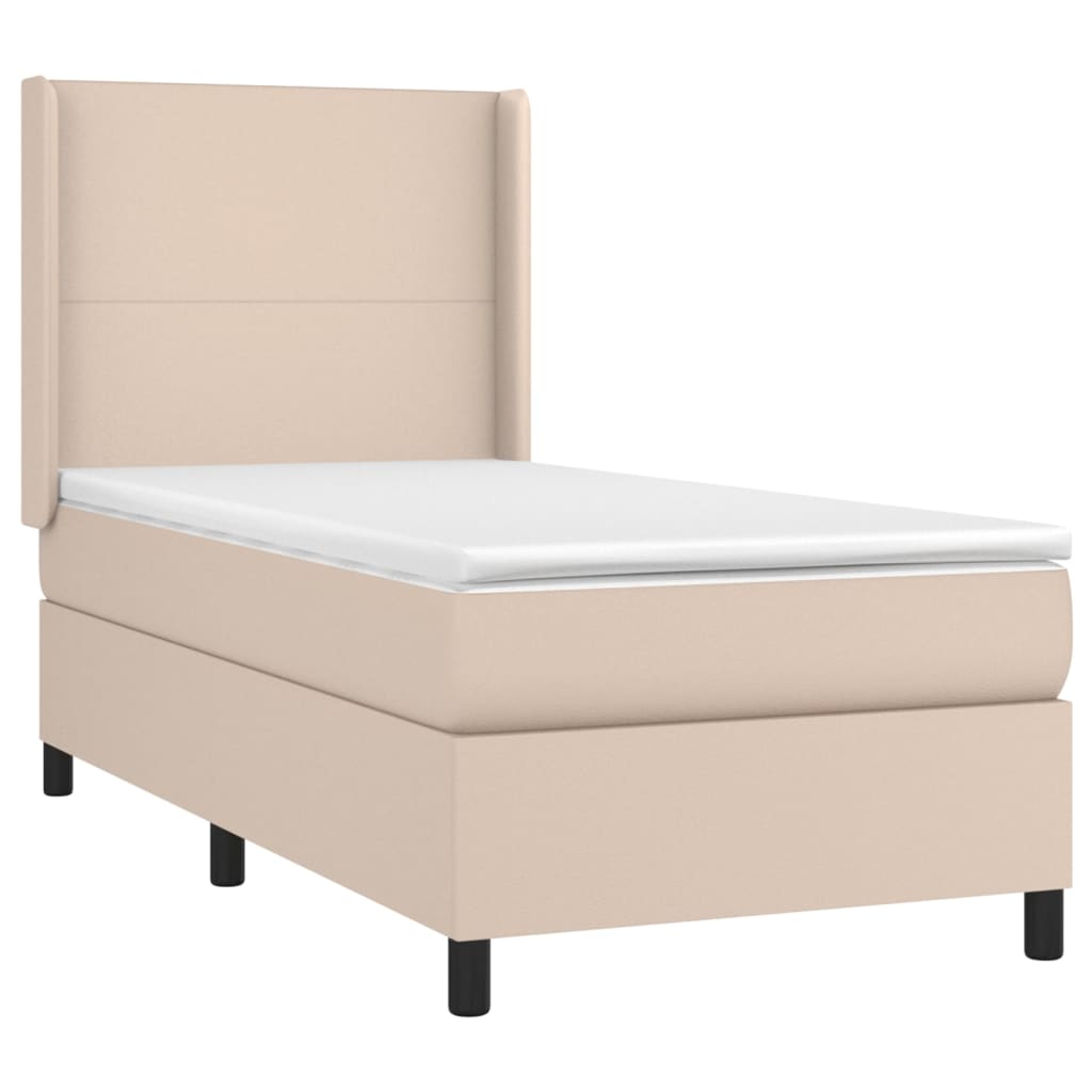 kontinentalseng LED-lys 90x190 cm kunstlæder cappuccinofarvet
