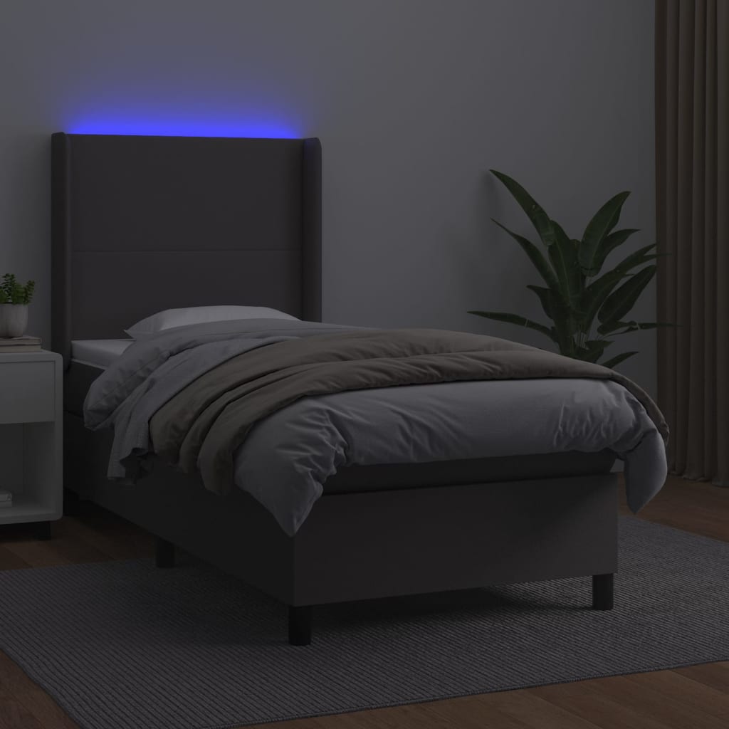 kontinentalseng med LED-lys 90x200 cm kunstlæder grå