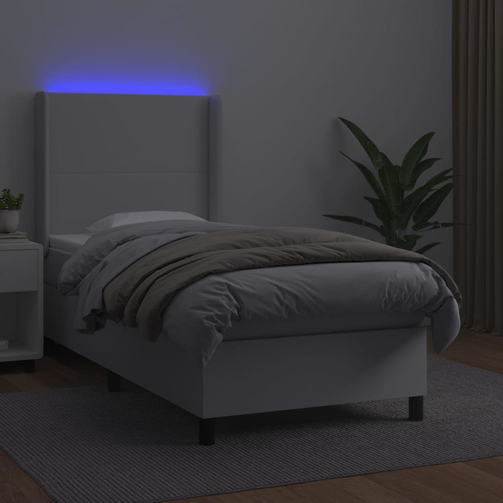 kontinentalseng med LED-lys 100x200 cm kunstlæder hvid