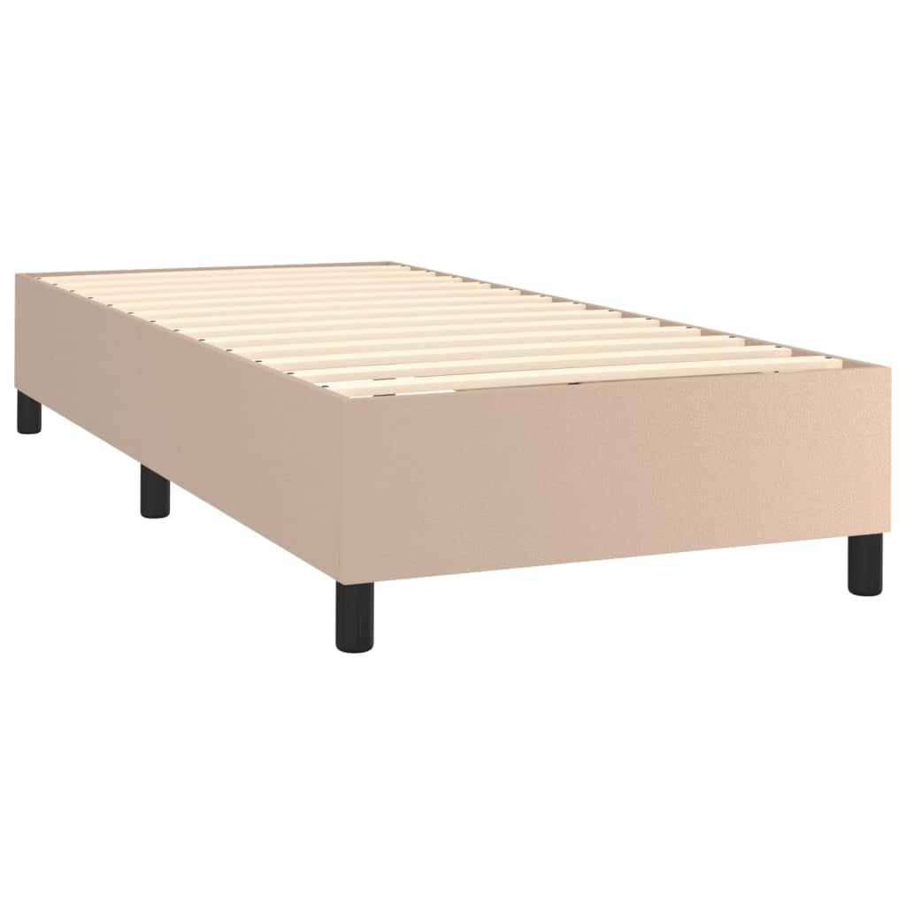 kontinentalseng LED-lys 100x200 cm kunstlæder cappuccinofarvet