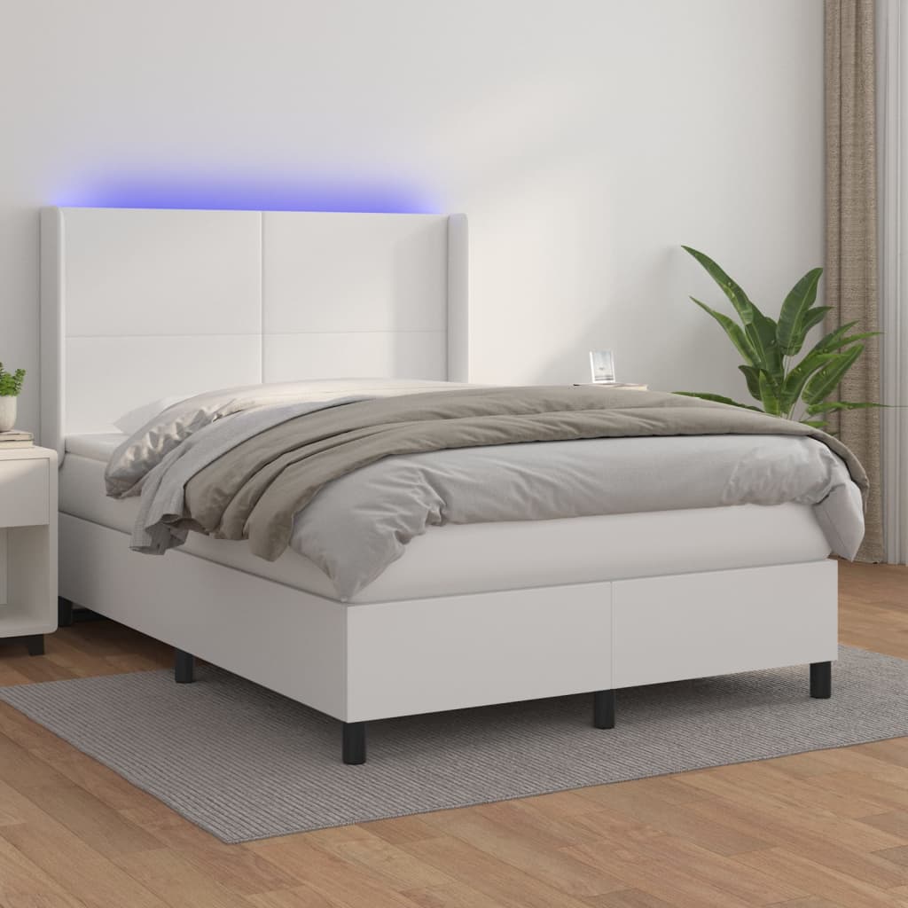kontinentalseng med LED-lys 140x190 cm kunstlæder hvid